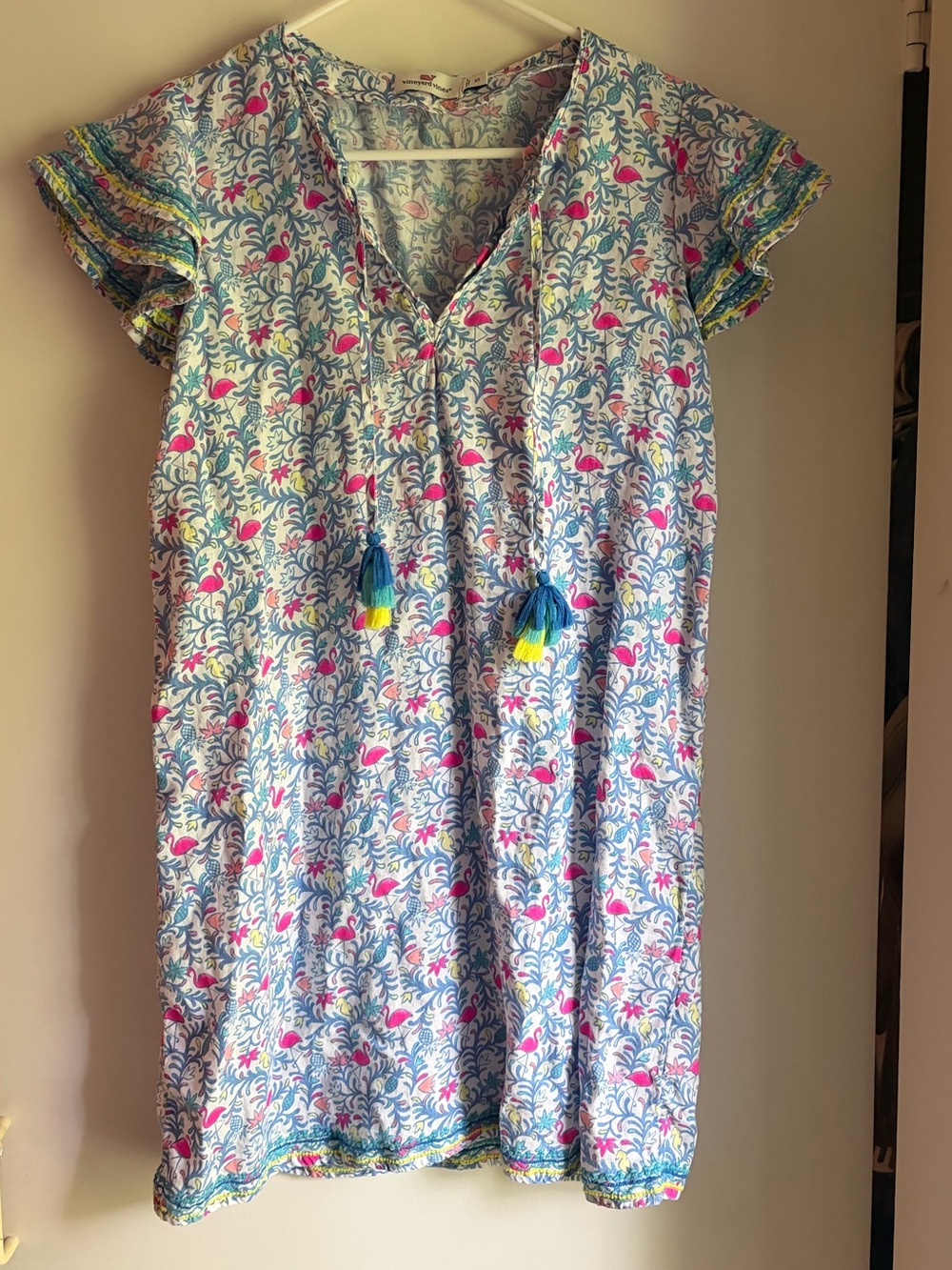 Vineyard Vines Women’s Floral Dress with Pink Flamingo Accents Size XS